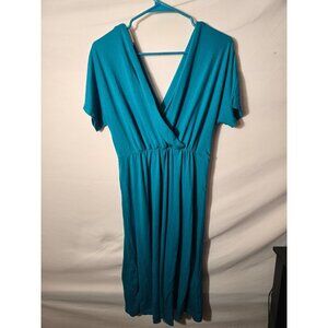 Coolme Green Deep Vneck Dress Womens Size Medium Classic Sexy Knee Length